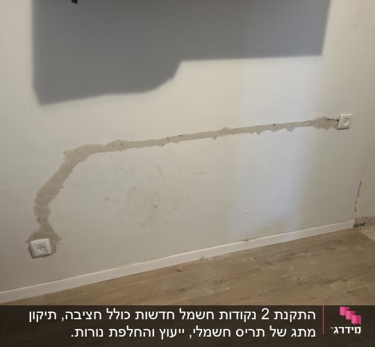 שקע חשמל בקיר עם תיקון טיח